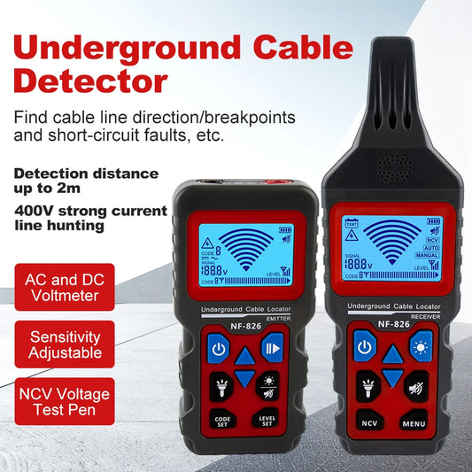 Noyafa NF-826 Professional Underground Cable Tracker - Anti-Interference Wire Locator & Pipe Detector