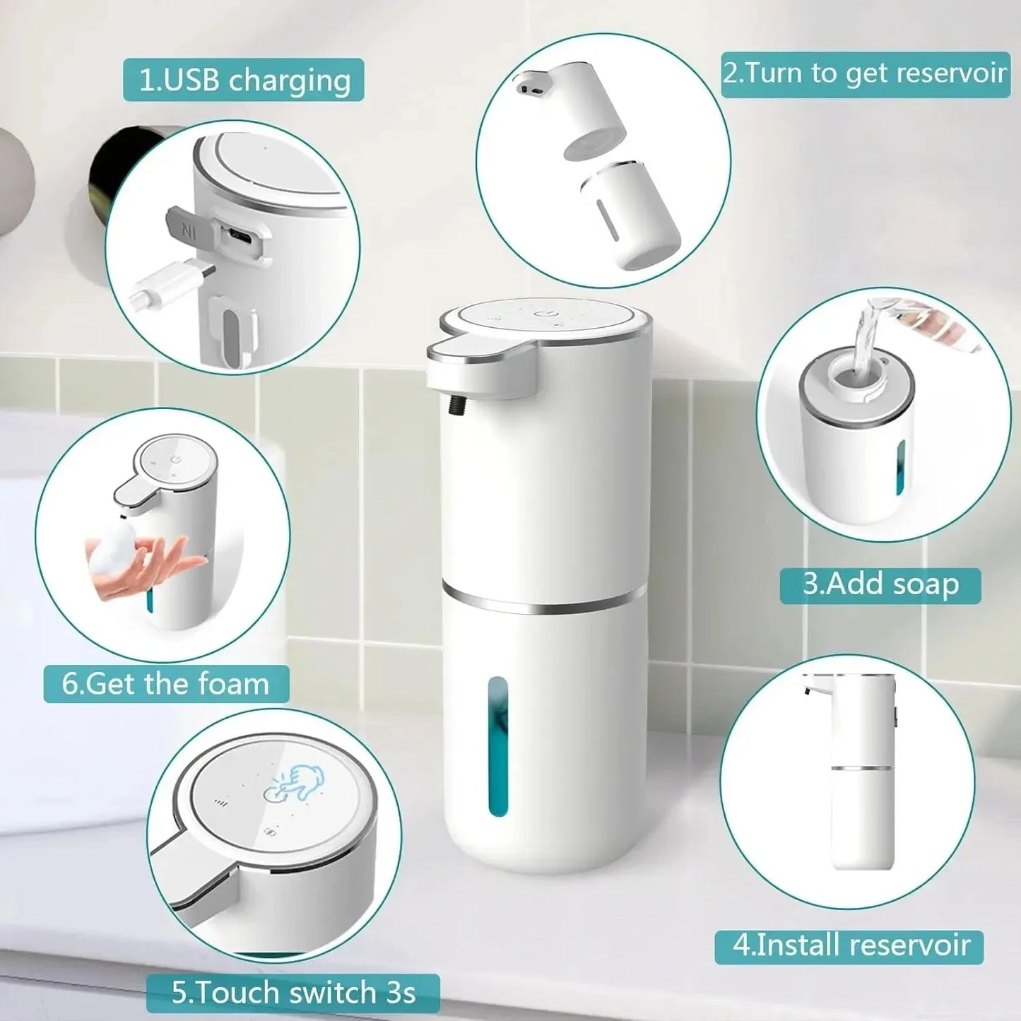 SmartClean Pro Touchless Foam Dispenser - USB Rechargeable with 4-Level Volume Control