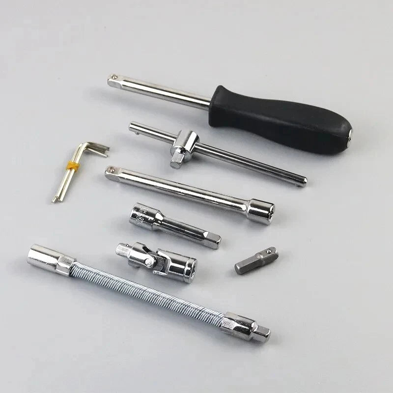 Professional 46-Piece Car Repair Tool Kit - Complete 1/4" Socket & Ratchet Set with Torque Wrench