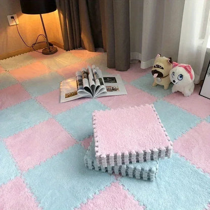 30x30cm Plush Puzzle Foam Floor Mat - Interlocking Carpet Tiles