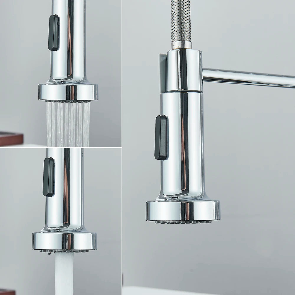 Premium Single Handle Kitchen Faucet with Pull-Out Sprayer - Rotatable Deck Mount Hot & Cold Water Mixer