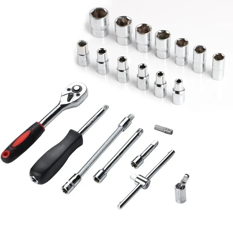 Professional 46-Piece Car Repair Tool Kit - Complete 1/4" Socket & Ratchet Set with Torque Wrench