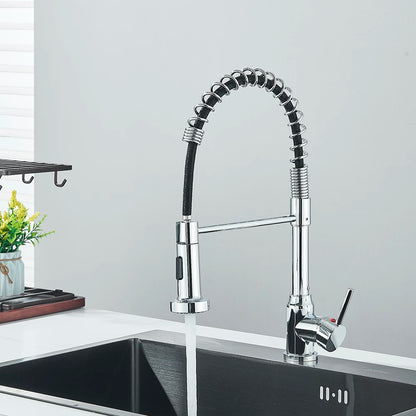 Premium Single Handle Kitchen Faucet with Pull-Out Sprayer - Rotatable Deck Mount Hot & Cold Water Mixer