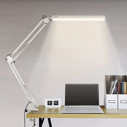 LED Folding Metal Desk Lamp Clip on Light Clamp Long Arm Diming Table Lamp 3 Colors Adjustable for Living Room Reading Computers
