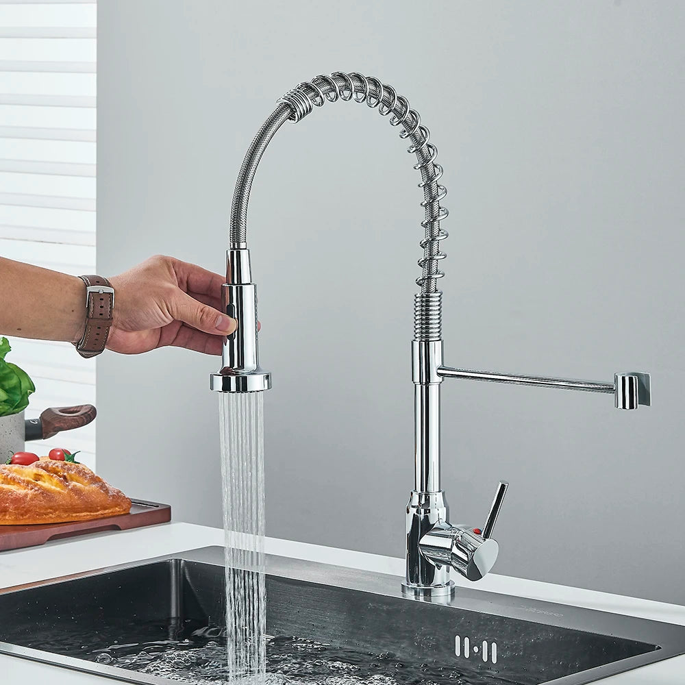 Premium Single Handle Kitchen Faucet with Pull-Out Sprayer - Rotatable Deck Mount Hot & Cold Water Mixer