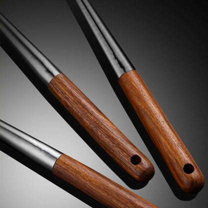 4-Piece Premium Stainless Steel Kitchen Utensil Set - Wooden Handle Spatula, Spoon & Ladle Collection for Home Cooking