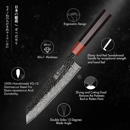 F.YOUNG Japanese Damascus Steel Chef Knife - Professional Hand-Forged Kitchen Knife for Meat Slicing, Sashimi & Precision Cutting