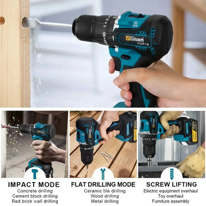 GISAM 4-Piece Brushless Power Tool Set - Impact Wrench, Electric Drill, Angle Grinder & Electric Hammer (Tools Only - Makita 18V Battery Compatible)