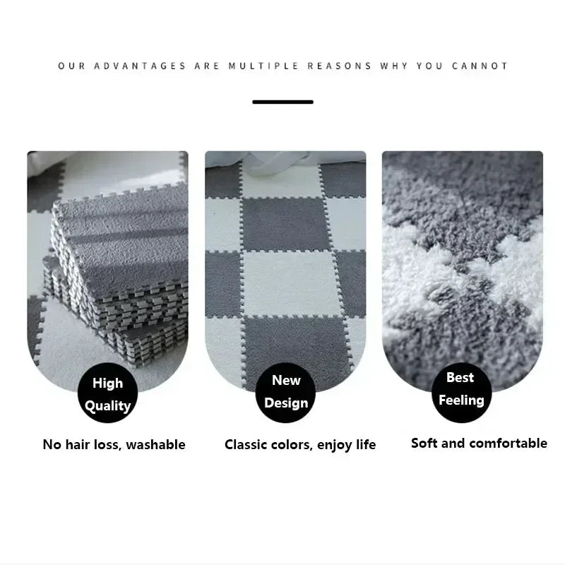 30x30cm Plush Puzzle Foam Floor Mat - Interlocking Carpet Tiles