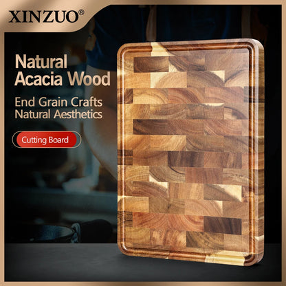 XINZUO Premium Acacia Wood Cutting Board - Non-Slip Kitchen Chopping Block for Bread, Fruit & Meat Preparation