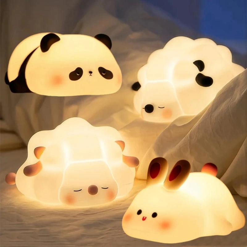 Cute LED Night Light - Panda, Sheep & Rabbit Silicone Nightlights with Timer