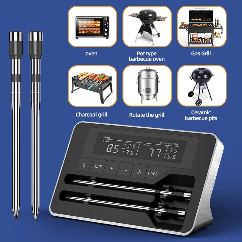 GrillSmart Bluetooth Wireless Meat Thermometer – Digital Probe with App, LCD Display for Oven, Smoker & BBQ