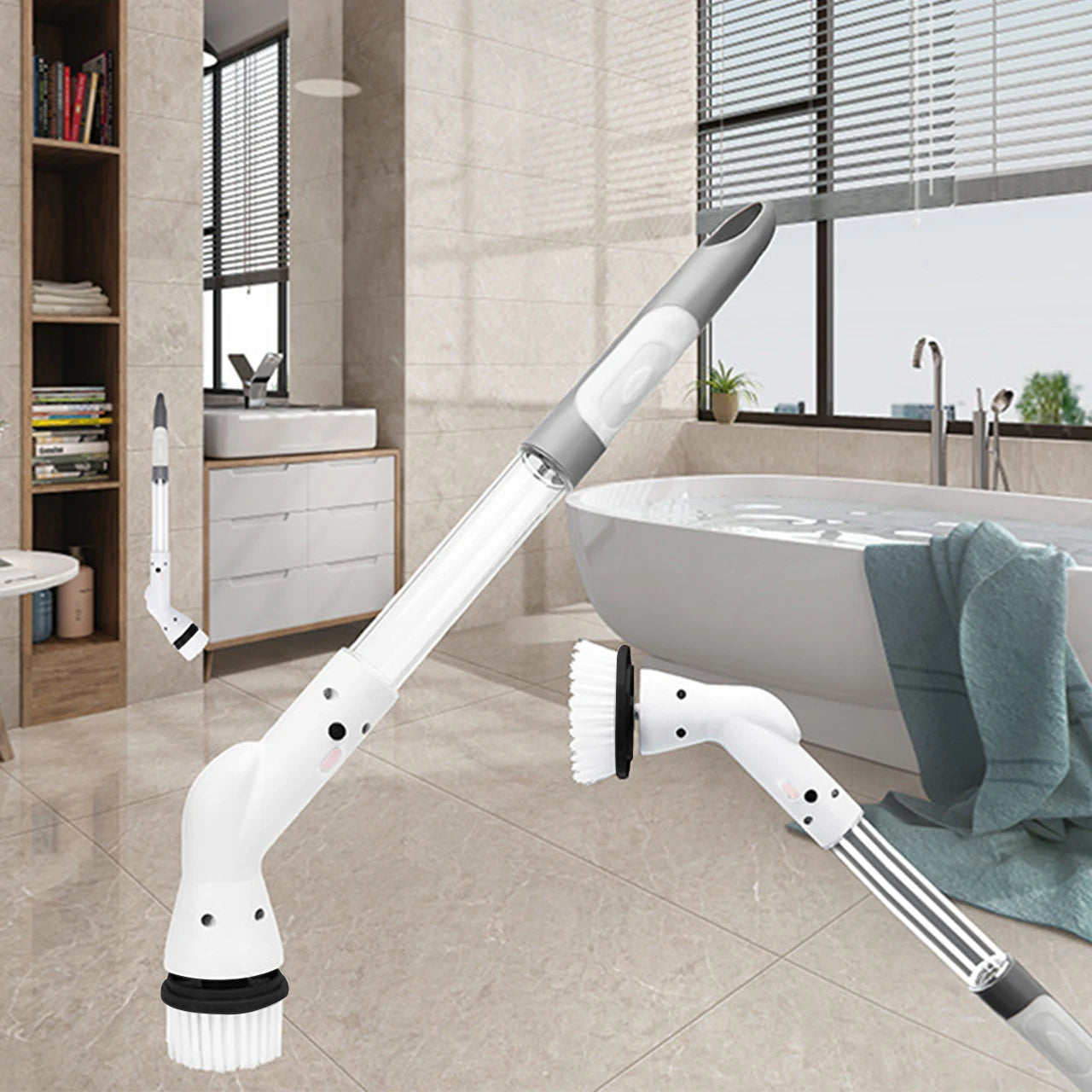 PowerScrub Pro Cordless Electric Scrubber - Variable Speed with Telescopic Extension Handle