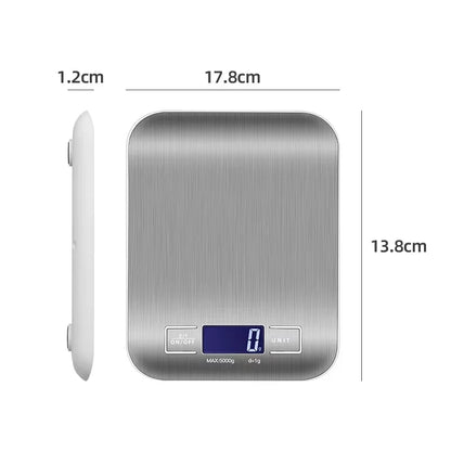 Professional Digital Kitchen Scale 5kg Capacity - Waterproof Stainless Steel Food Scale with LCD Display, High-Precision 1g Accuracy for Cooking & Baking