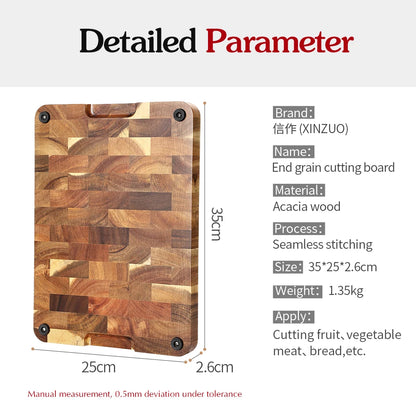 XINZUO Premium Acacia Wood Cutting Board - Non-Slip Kitchen Chopping Block for Bread, Fruit & Meat Preparation