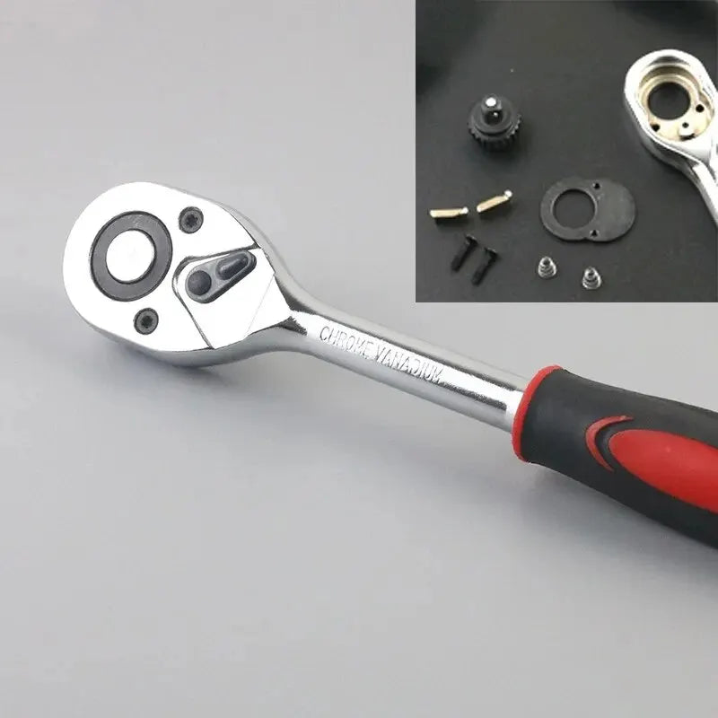 Professional 46-Piece Car Repair Tool Kit - Complete 1/4" Socket & Ratchet Set with Torque Wrench