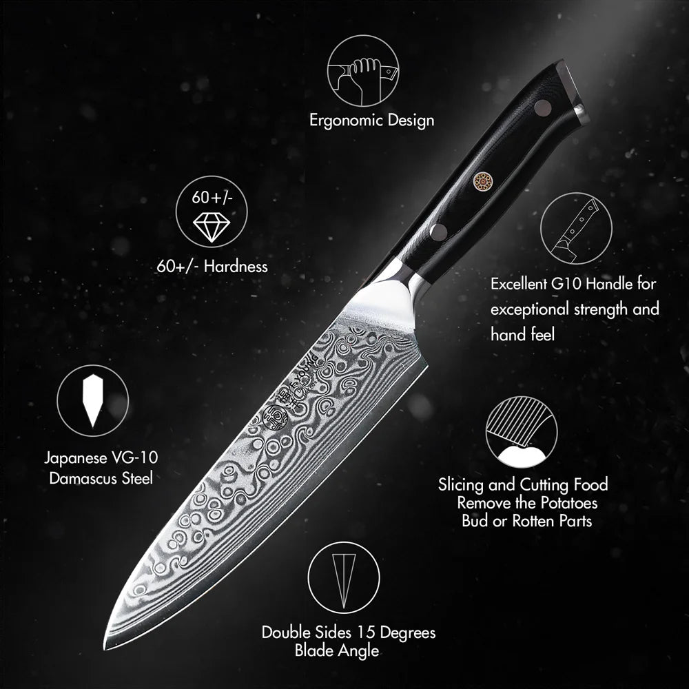 F.YOUNG 5-Inch Damascus Steel Utility Knife - 67-Layer Professional Kitchen Knife with G10 Handle for Fruit Peeling & Vegetable Prep