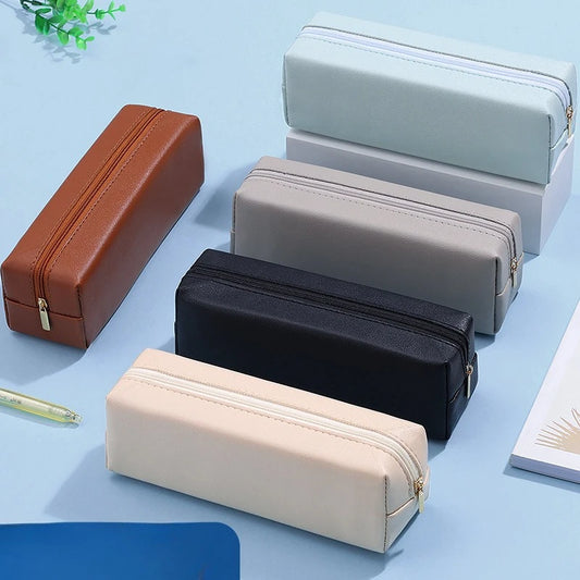 PU Leather Large Capacity Pencil Case – Korean Stationery Organizer