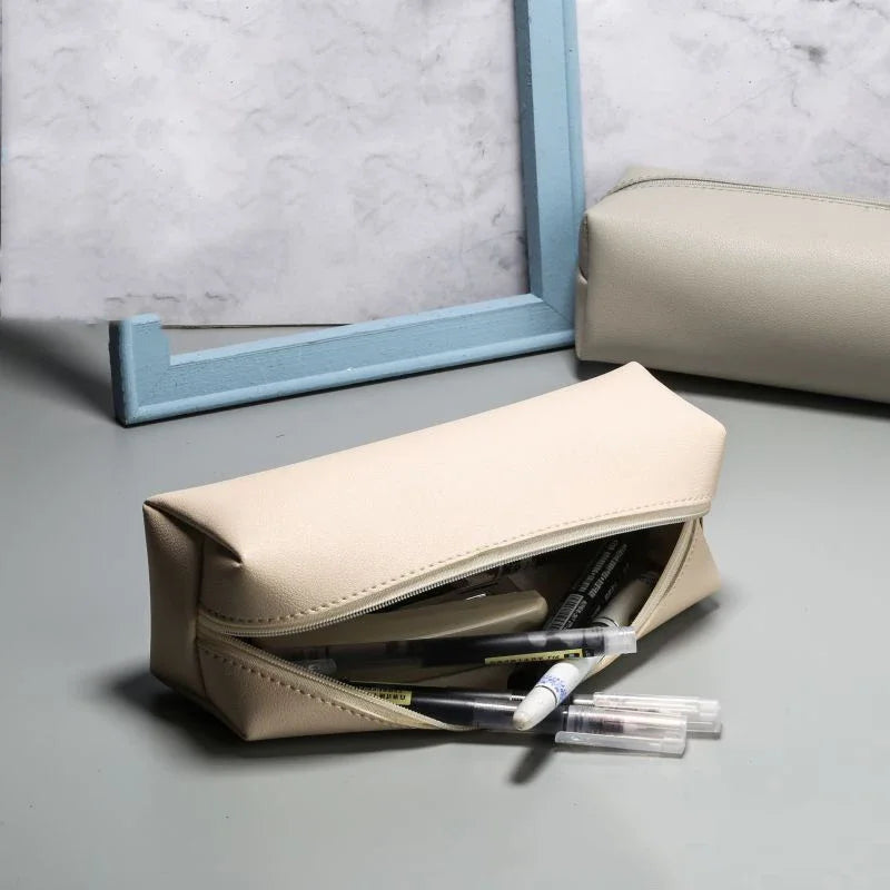 PU Leather Large Capacity Pencil Case – Korean Stationery Organizer