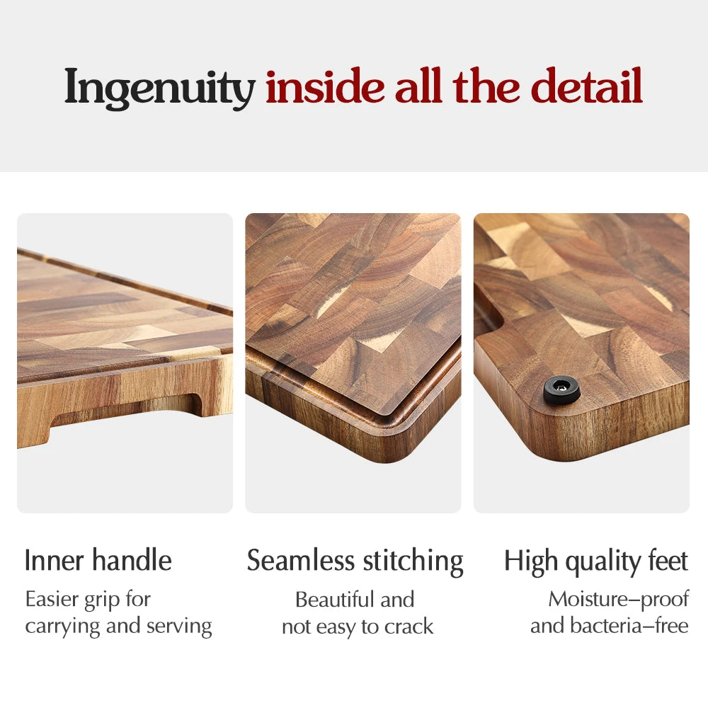 XINZUO Premium Acacia Wood Cutting Board - Non-Slip Kitchen Chopping Block for Bread, Fruit & Meat Preparation