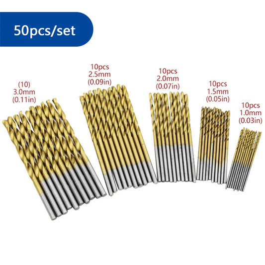 Professional 50-Piece Titanium-Plated Micro Drill Bit Set - 1-3mm Precision Bits for Woodworking & DIY Projects