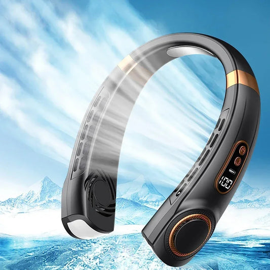 Bladeless Portable Neck Fan with LED Display – 5-Speed Rechargeable Hands-Free Cooling