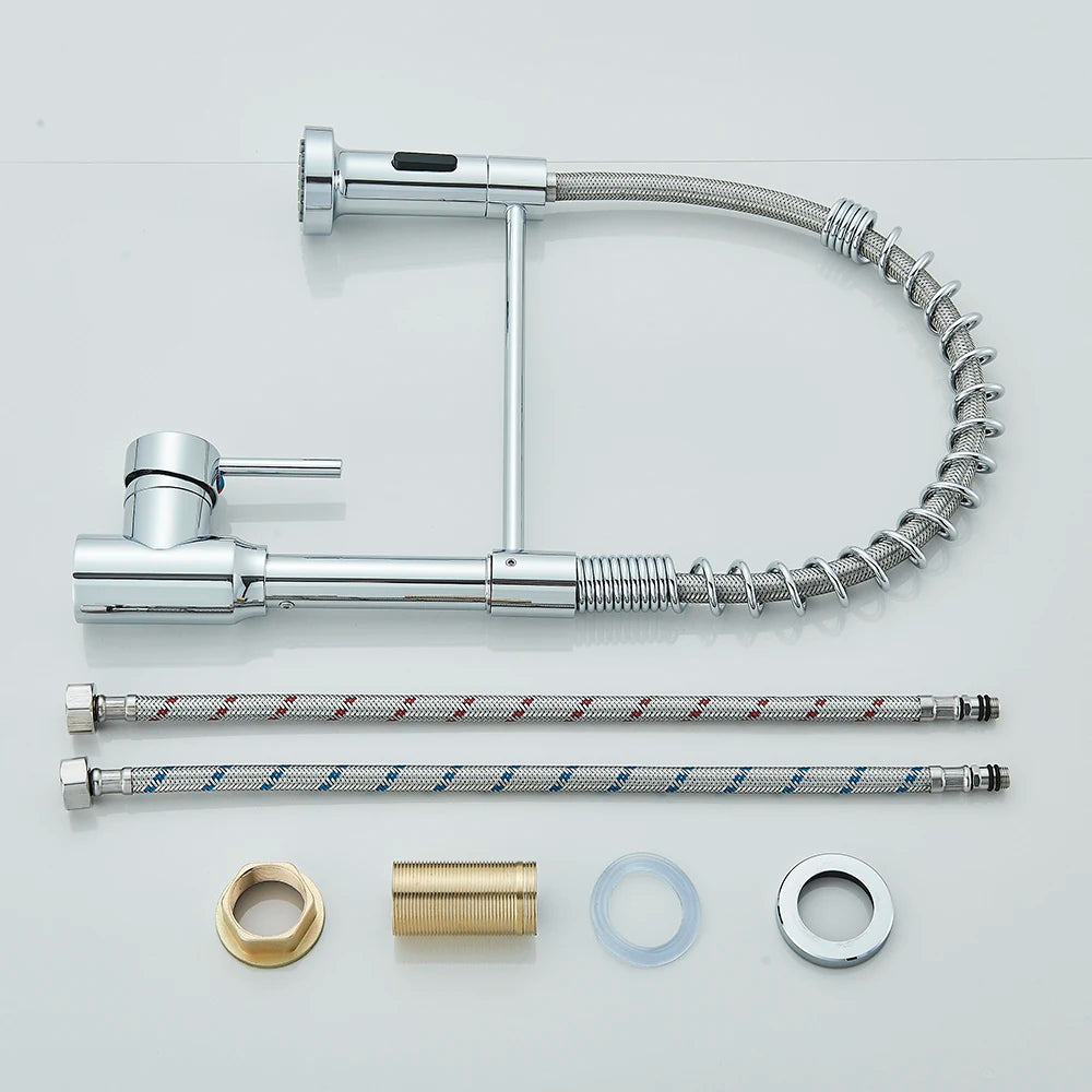 Premium Single Handle Kitchen Faucet with Pull-Out Sprayer - Rotatable Deck Mount Hot & Cold Water Mixer