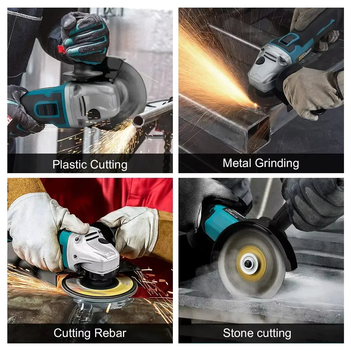 GISAM 4-Piece Brushless Power Tool Set - Impact Wrench, Electric Drill, Angle Grinder & Electric Hammer (Tools Only - Makita 18V Battery Compatible)