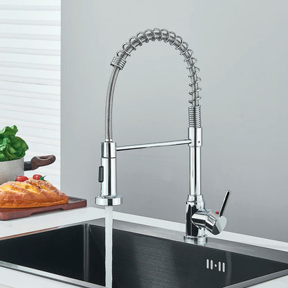 Premium Single Handle Kitchen Faucet with Pull-Out Sprayer - Rotatable Deck Mount Hot & Cold Water Mixer