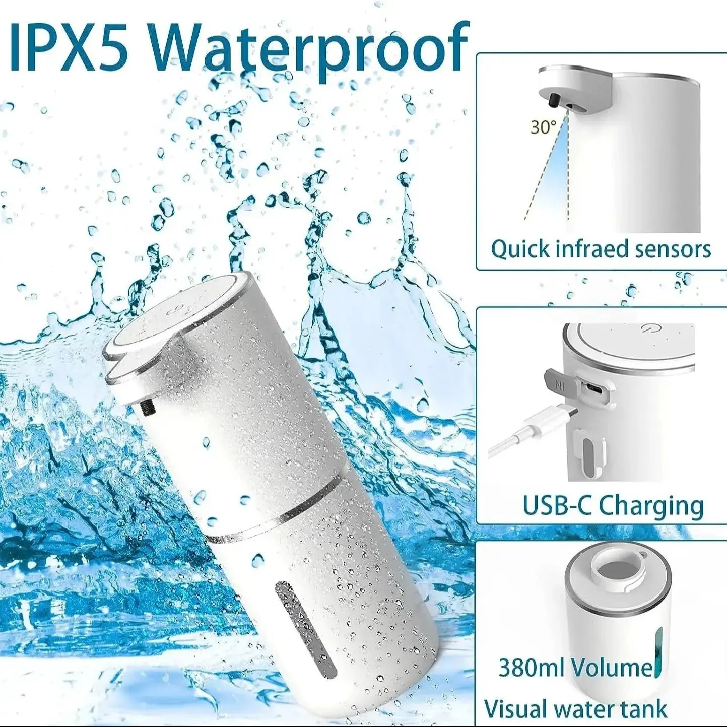 SmartClean Pro Touchless Foam Dispenser - USB Rechargeable with 4-Level Volume Control
