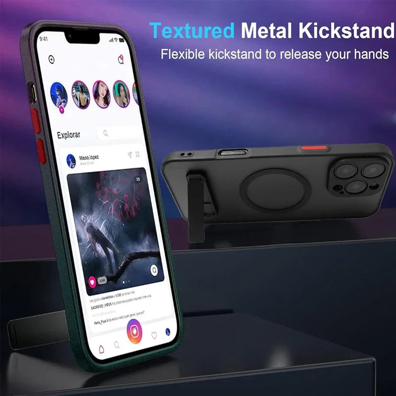 Magnetic Mobile Phone Case with Stand for Iphone 16 Pro Max 15 14 plus 13 12 Mini 11 Translucent Cover with Kickstand