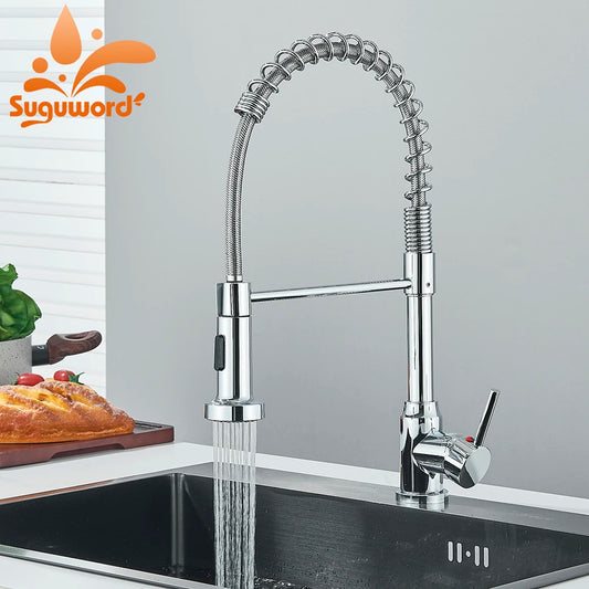Premium Single Handle Kitchen Faucet with Pull-Out Sprayer - Rotatable Deck Mount Hot & Cold Water Mixer