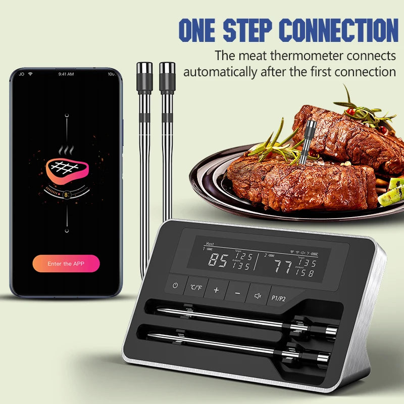 GrillSmart Bluetooth Wireless Meat Thermometer – Digital Probe with App, LCD Display for Oven, Smoker & BBQ
