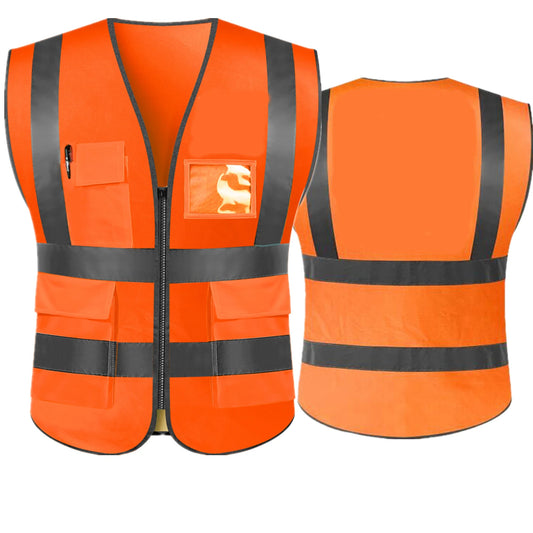 Hi Visibility Reflective Safety Vest with Reflective Strips and 5 Pockets Construction Work Uniform Vest ANSI Class 2 Standard