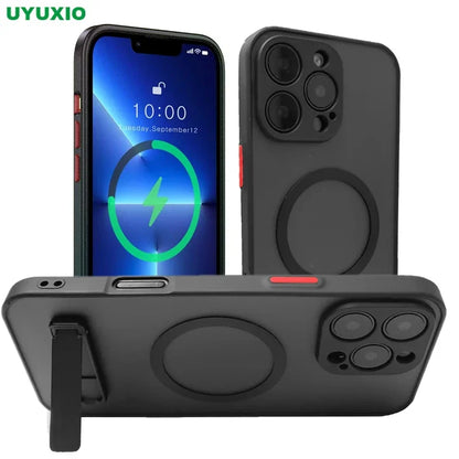 Magnetic Mobile Phone Case with Stand for Iphone 16 Pro Max 15 14 plus 13 12 Mini 11 Translucent Cover with Kickstand