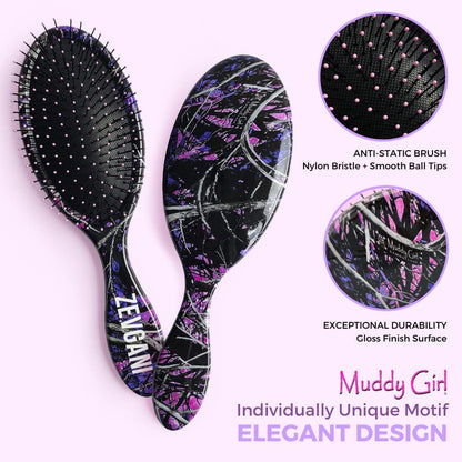 Detangling Hair Brush, Soft Bristle Wet Hair Brush for Women Men Kids Thick Curly Thin Long Short Dry Wet Hair Detangler Smoothing Brush, Brosse a Cheveux, Muddy Girl (Pink)