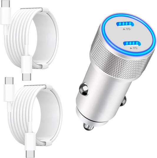 【Apple Mfi Certified】Iphone 16 Car Charger Fast Charging,  90W PD Power Cigarette Lighter USB-C Car Carplay Charger with 2Pack Type-C Cable for Iphone 16 Pro Max/15/15 Pro/Galaxy S24/S23/Pixel