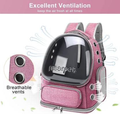 Cat Backpack Carrier, Breathable Cat Bubble Backpack Large Space Cat Carrier Backpack for Kitty Small Dog, Foldable Airline Approved Cat Backpack, Transparent Cat Travel Backpack up to 20 Lbs (Pink)