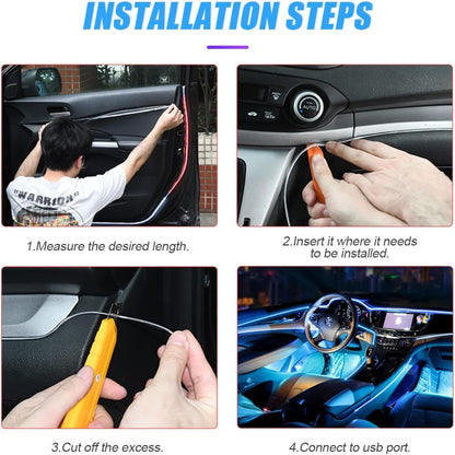 EL Wire Interior Car LED Strip Lights, USB Auto Neon Light Strip with Sewing Edge, 16FT Electroluminescent Car Ambient Lighting Kits with Fuse Protection, Car Decoration Accessories (Blue)