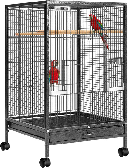 30 Inch Height Wrought Iron Bird Cage with Rolling Stand for Parrots Conure Lovebird Cockatiel Black
