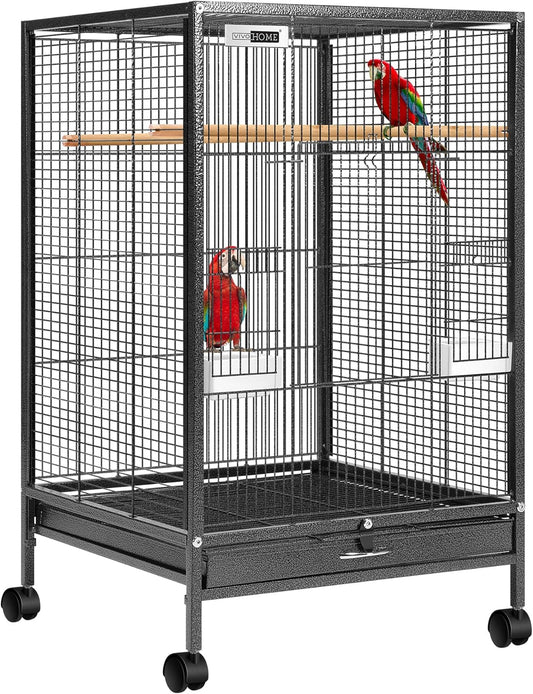 30 Inch Height Wrought Iron Bird Cage with Rolling Stand for Parrots Conure Lovebird Cockatiel Black