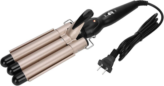 Electric Hair Curler 3 Curling Iron Wand Adjustable Hair Curler Waver Crimper Hair Styling Tool Crimping Waver for Women Beach Waves(Gold 22Mm)