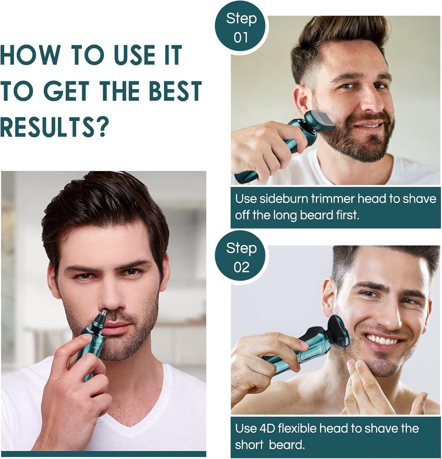 Electric Razor for Men, Waterproof IPX7 Beard Shavers for Men Face 3 in 1 Rotary Shavers Nose Sideburn Trimmer Cordless Rechargeable Shaving Kit Wet Dry Use