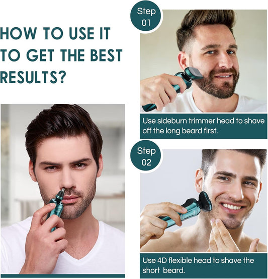 Electric Razor for Men, Waterproof IPX7 Beard Shavers for Men Face 3 in 1 Rotary Shavers Nose Sideburn Trimmer Cordless Rechargeable Shaving Kit Wet Dry Use