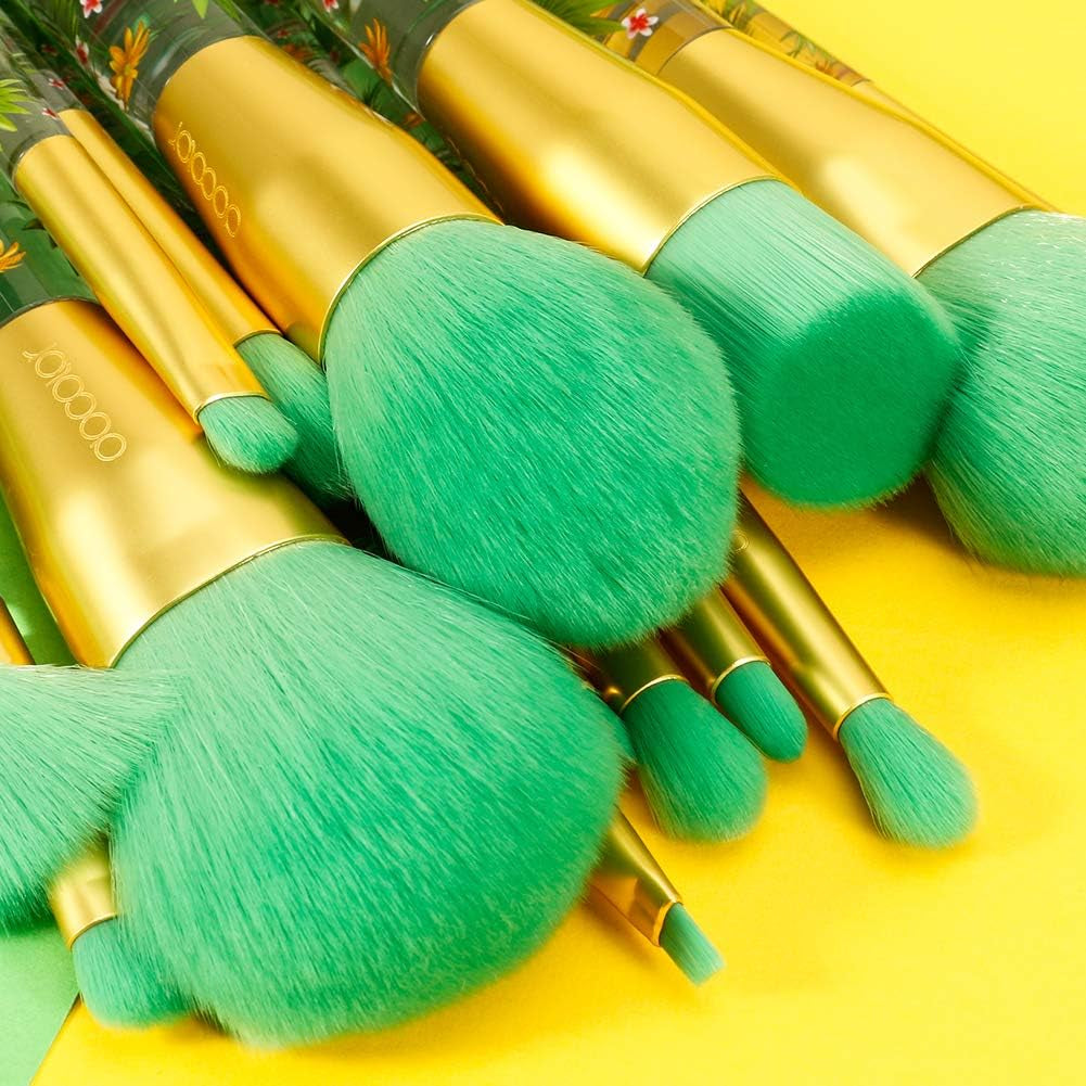 Tropical Makeup Brushes 14 Pieces Professional Makeup Brushes Set Premium Synthetic Kabuki Foundation Blending Contour Face Powder Mineral Eyeshadow Make up Brushes Set
