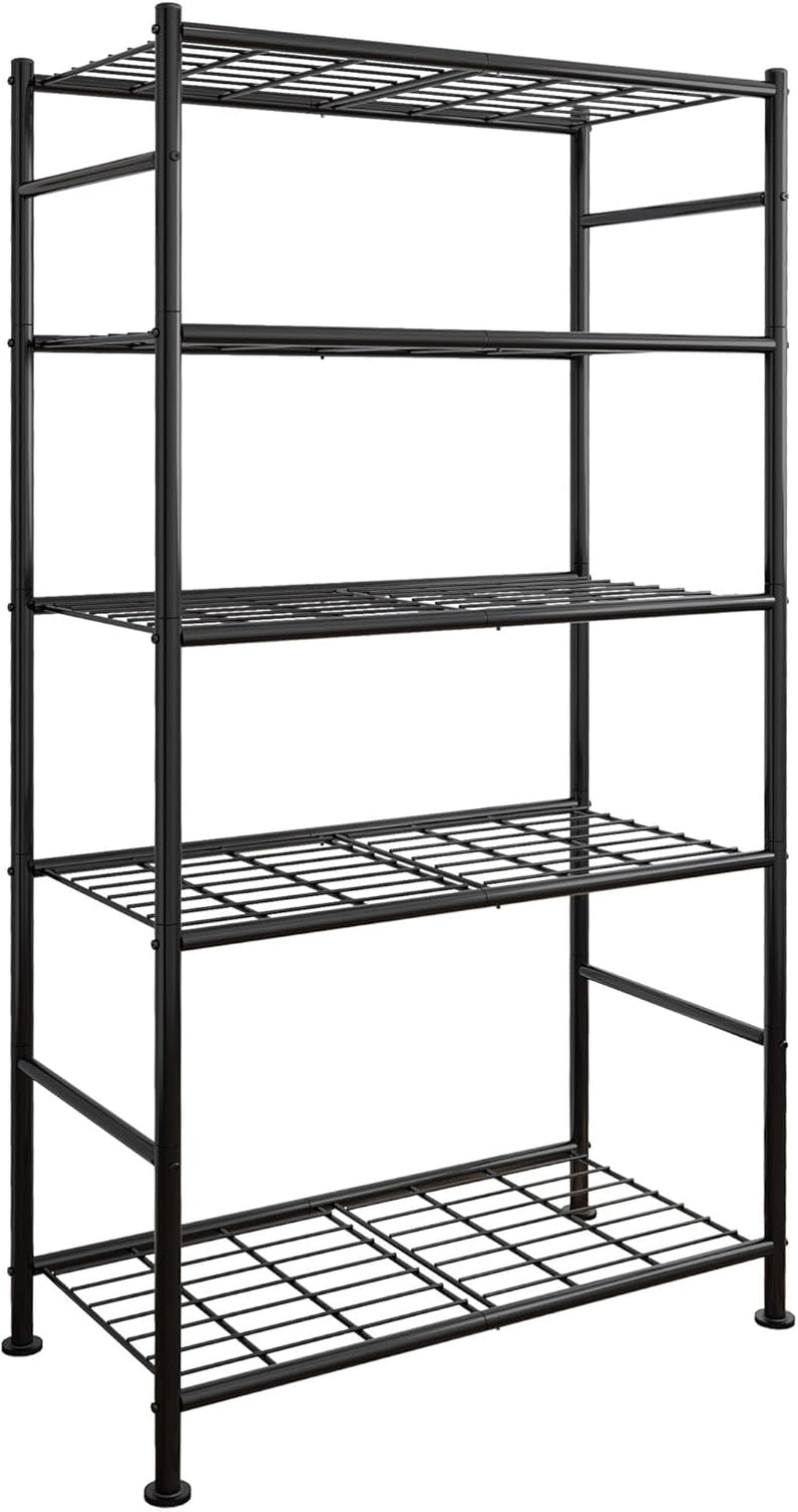5 Tier Shelf - Heavy Duty Metal Storage Shelves with Adjustable Leveling Feet, Large Capacity Shelving Unit with Multiple Hooks for Kitchen, Pantry, Office (83 X 33 X 184 Cm, Black)