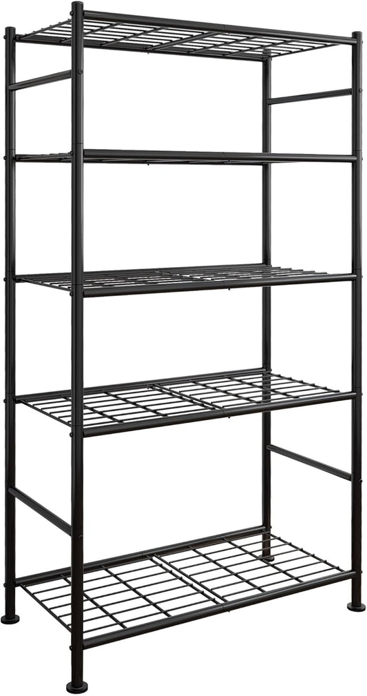 5 Tier Shelf - Heavy Duty Metal Storage Shelves with Adjustable Leveling Feet, Large Capacity Shelving Unit with Multiple Hooks for Kitchen, Pantry, Office (83 X 33 X 184 Cm, Black)