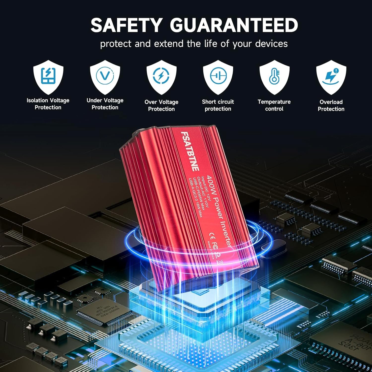 400W Power Inverter 12V DC to 110V AC Car Plug Adapter Outlet Converter with [65W PD USB-C] & [18W QC USB-A] Fast Charging Ports and 2 AC Outlets Car Power Inverters for Vehicles