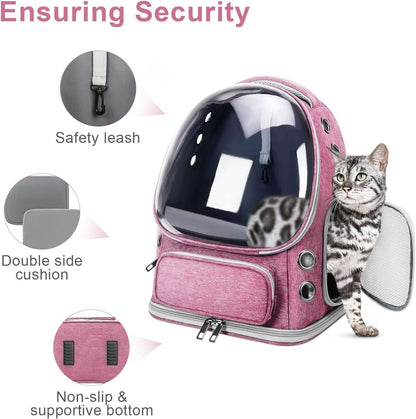 Cat Backpack Carrier, Breathable Cat Bubble Backpack Large Space Cat Carrier Backpack for Kitty Small Dog, Foldable Airline Approved Cat Backpack, Transparent Cat Travel Backpack up to 20 Lbs (Pink)