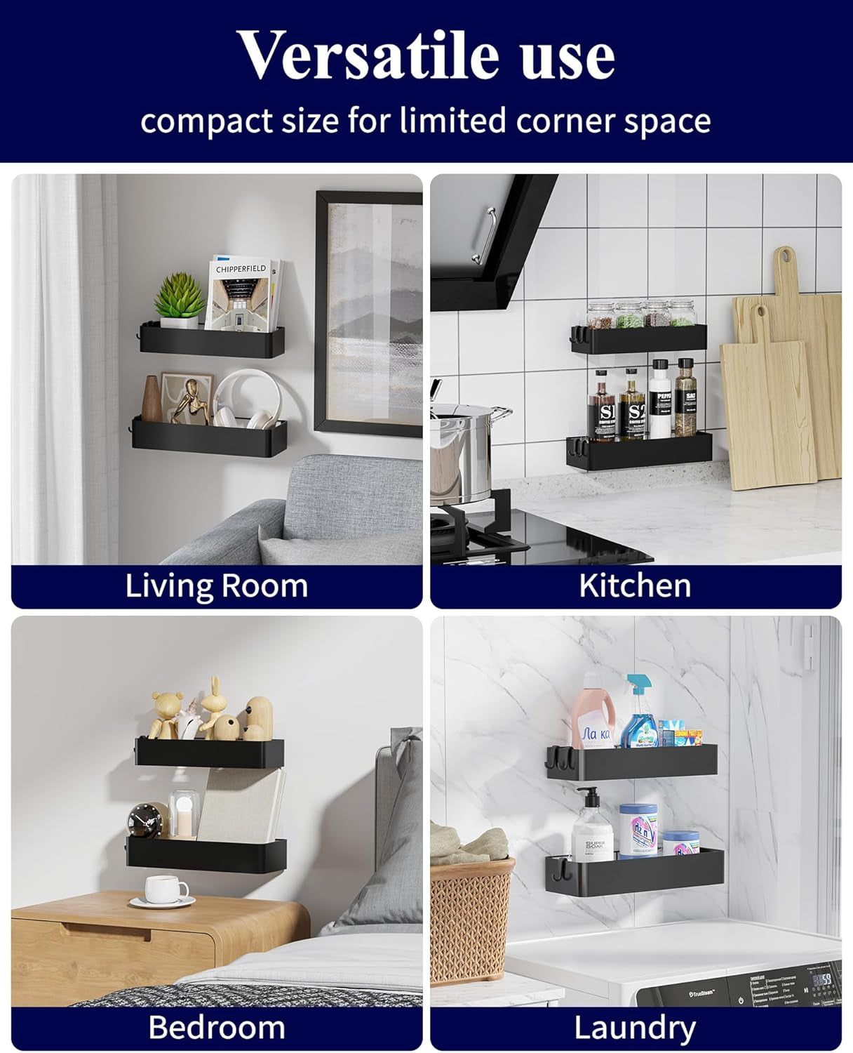 Large Shower Caddy - 2 Pack Adhesive Shower Organizer, Drill-Free Shower Shelves for inside Shower, Rustproof Bathroom Shelf Shower Shelf for Bathroom, Black